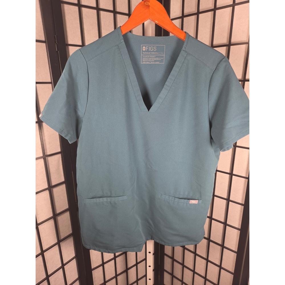 FIGS Technical Collection Casma Scrub Top Dark Teal V-Neck Large